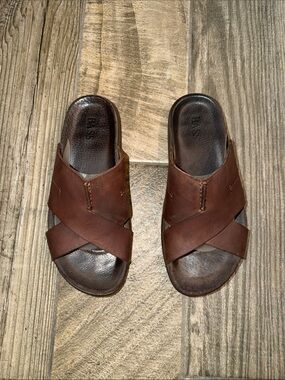 Bass Men’s Brown Leather Crossover Slide Sandals